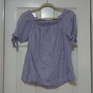 White and blue striped off the shoulder top